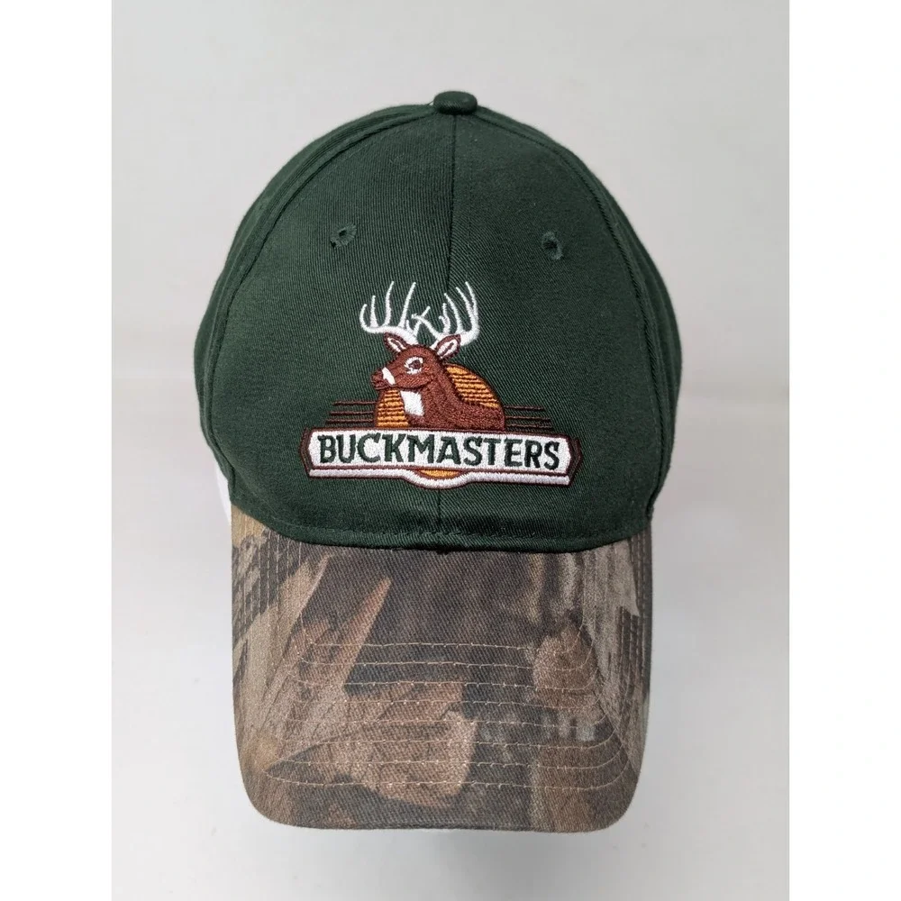 Buckmasters Cap Mens Green Camo Bill Embroidered Deer Hunting Hat Camouflage VTG